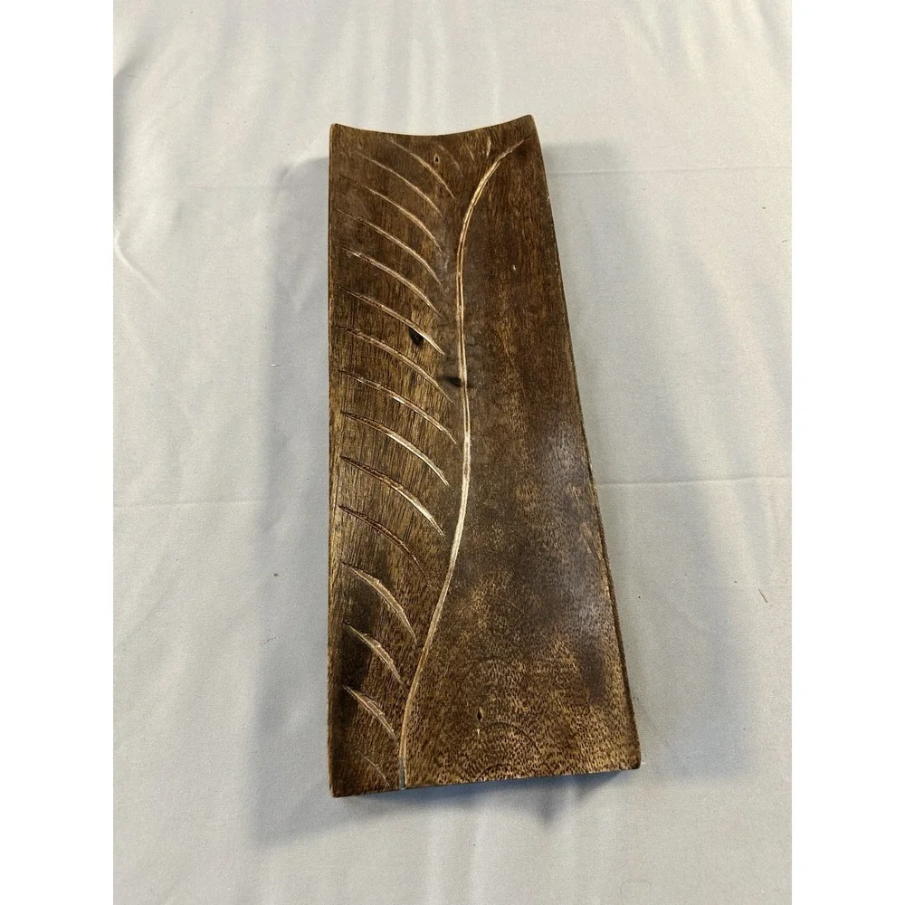 handmade carved wooden leaf tray‎ boho rustic incense holder india